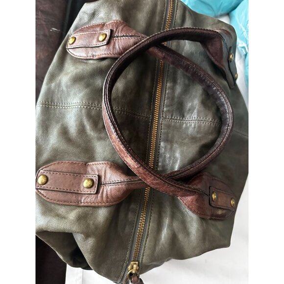 Kooba all leather 2 tone top handle handbag brown and olive green - Picture 7 of 8